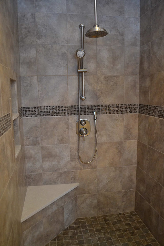 Completed tile in shower with rain head
