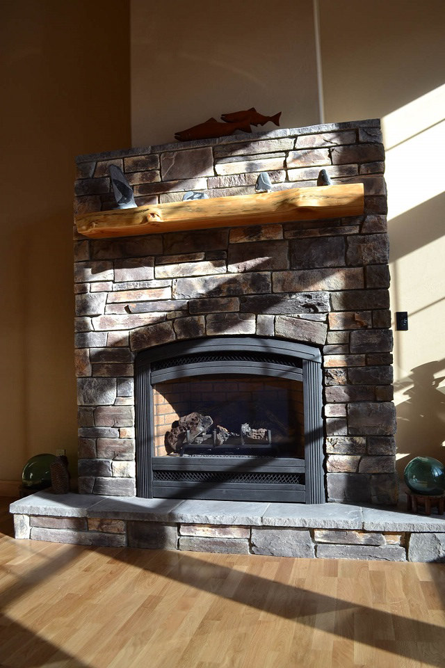Cultured stone fireplace